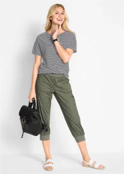 Pantalon Cargo 3/4 En Coton Avec Taille élastiquée -Mode Femme 18124986 7gyy5Qpj