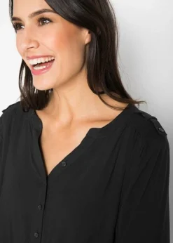 Blouse-tunique En Viscose, Col V Et Manches Longues -Mode Femme 18141959 OLexevRp