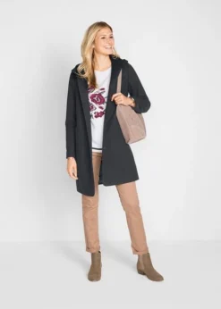 Manteau Court Imitation Laine à Capuche -Mode Femme 18201721 N8Y5CwWQ