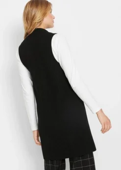 Gilet Long Sans Manches En Maille Côtelée -Mode Femme 20141097 QaYjGuAo