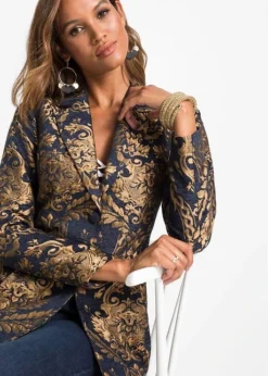 Manteau Court En Jacquard Doré, Taille Courte -Mode Femme 20193975 vuBqYayA 1