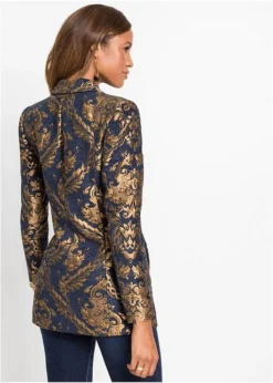 Manteau Court En Jacquard Doré, Taille Courte -Mode Femme 20193977 AfetpS1P 1