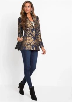 Manteau Court En Jacquard Doré, Taille Courte -Mode Femme 20193978 Qltfa06J 1