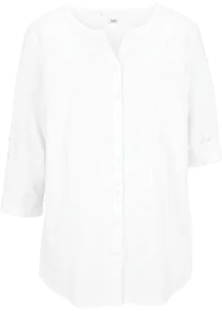 Chemisier En Lin Avec Fentes Latérales, Manches 3/4 -Mode Femme 21031508 OHIMYlSD