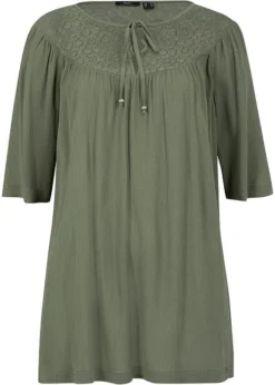 Longue Tunique En Viscose Aspect Froissé, Manches 1/2