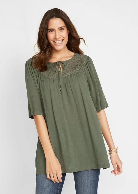 Longue Tunique En Viscose Aspect Froissé, Manches 1/2 2 Longue Tunique En Viscose Aspect Froissé, Manches 1/2 – Image 2