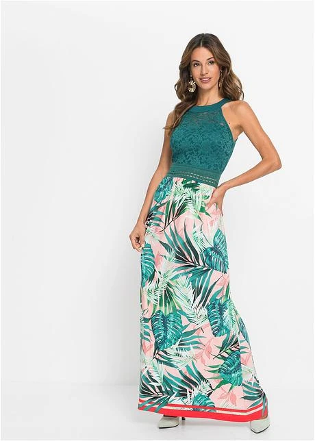 Robe Longue à Imprimé Et Dentelle 2 Robe Longue à Imprimé Et Dentelle – Image 2