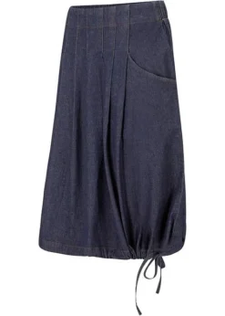 Jupe En Jean Extensible Avec Plis Religieuse, Lien à Nouer Et Taille Confortable