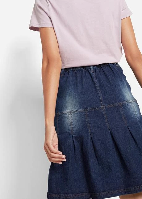 Jupe En Jean Avec Plis Religieuse Et Taille Confortable, Trapèze 6 Jupe En Jean Avec Plis Religieuse Et Taille Confortable, Trapèze – Image 6