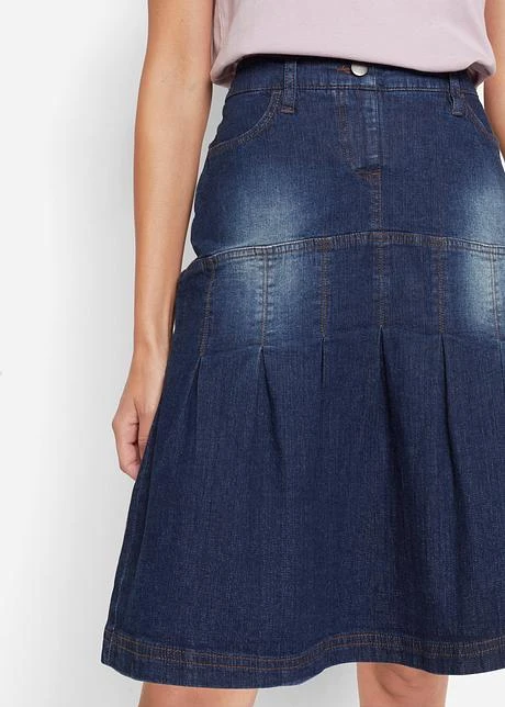 Jupe En Jean Avec Plis Religieuse Et Taille Confortable, Trapèze 5 Jupe En Jean Avec Plis Religieuse Et Taille Confortable, Trapèze – Image 5