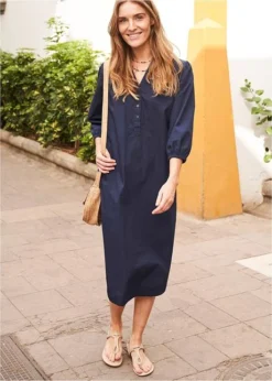 Robe-chemise Mi-longue En Popeline -Mode Femme 22030093 BDjv9Swm