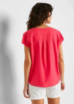 Blouse Mélangée Lin, Mi-manches -Mode Femme 22048199 kffMEt7N