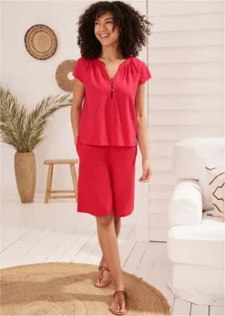 Blouse Mélangée Lin, Mi-manches -Mode Femme 22054360 GBKptXnu