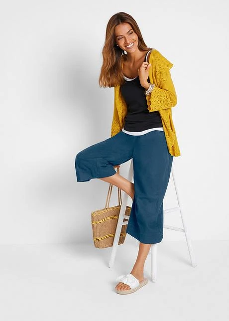 Pantalon En Lin à Empiècement Taille Confortable, Longueur 3/4 4 Pantalon En Lin à Empiècement Taille Confortable, Longueur 3/4 – Image 4