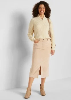 Jupe En Velours Côtelé Extensible Longueur Midi -Mode Femme 22134004 VqdDmMZD