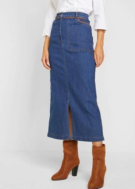 Jupe En Jean Avec Passepoil PU 2 Jupe En Jean Avec Passepoil PU – Image 2