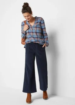 Pantalon Large En Velours Côtelé Avec Taille Haute élastiquée, Longueur Cheville -Mode Femme 22159067 m2h29TGk