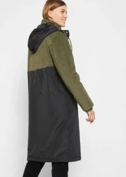Parka Longue à Capuche En Mélange De Matières, Coupe Droite -Mode Femme 22161297 yOfYDvJc