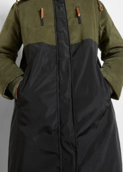 Parka Longue à Capuche En Mélange De Matières, Coupe Droite -Mode Femme 22161301 fsRRyKba