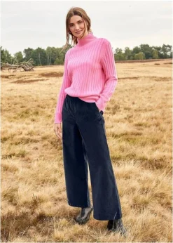 Pantalon Large En Velours Côtelé Avec Taille Haute élastiquée, Longueur Cheville -Mode Femme 22184197 aE2h4KHC