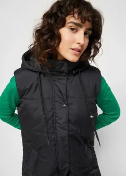 Gilet Long Sans Manches Matelassé Avec Capuche Et Fentes Latérales -Mode Femme 22230271 uEEzvg8R