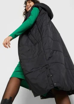 Gilet Long Sans Manches Matelassé Avec Capuche Et Fentes Latérales -Mode Femme 22230272 bX30Eqhf