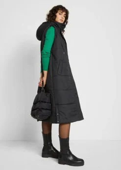 Gilet Long Sans Manches Matelassé Avec Capuche Et Fentes Latérales -Mode Femme 22230281 TbuoWlew