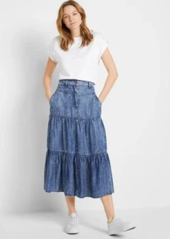 Jupe Midi étagée En Lyocell -Mode Femme 23008541 uxk9pw0D