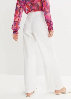 Pantalon En Lin Majoritaire Avec Taille Confortable, Loose Fit -Mode Femme 23042189 b6tZbFlK