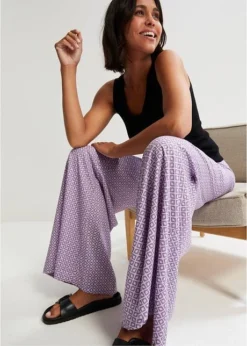 Pantalon Large Imprimé Avec Taille Haute Confortable -Mode Femme 23042335 KYGZGpCa