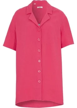 Chemise Longue En Gaze De Coton Avec Patte De Boutonnage, Manches Courtes