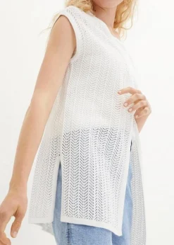 Gilet Sans Manches En Maille Ajourée Avec Fentes Latérales -Mode Femme 23062114 cpIFMDJ1