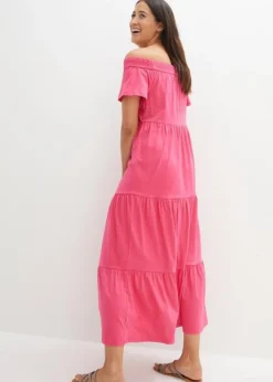 Robe Longue En Jersey Coton Avec Volants Et Encolure Carmen -Mode Femme 23078313 IUMZmBdi