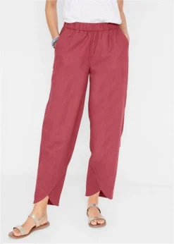 Pantalon En Lin Majoritaire, Longueur Cheville Et Taille Confortable, Loose Fit -Mode Femme 23084917 1LO5GT1W