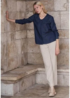 Pantalon Extensible à Motif Pied-de-poule, Wide Leg -Mode Femme 23118277 D0NyDkAf