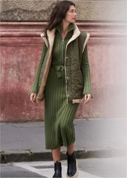 Robe En Maille Côtelée Avec Col Camionneur -Mode Femme 23119783 Zmv905vs