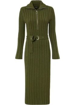 Robe En Maille Côtelée Avec Col Camionneur