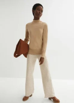 Pantalon Extensible à Motif Pied-de-poule, Wide Leg -Mode Femme 23125755 udbSOUmp