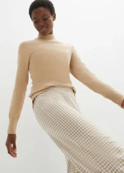 Pantalon Extensible à Motif Pied-de-poule, Wide Leg -Mode Femme 23125756 3JhJMU53