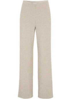 Pantalon Extensible à Motif Pied-de-poule, Wide Leg