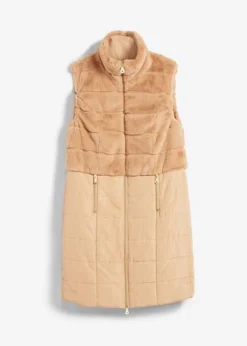 Gilet Long Sans Manches Matelassé Avec Empiècement En Synthétique