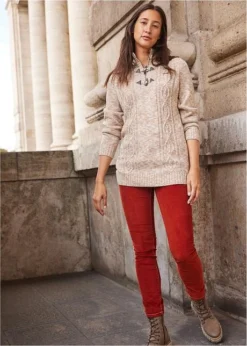 Pantalon En Velours Côtelé Extensible Slim Fit Avec Coutures Contrastantes -Mode Femme 23136404 fJt92mqo