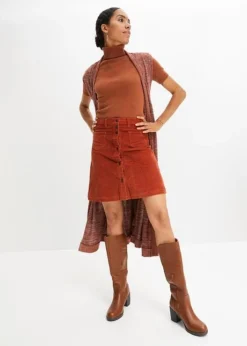 Jupe Velours Côtelé Avec Patte De Boutonnage -Mode Femme 23142272 SKDKPwAP