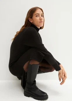 Robe En Maille Longueur Midi Avec Col Montant Et Fentes -Mode Femme 23148461 QM2cwlrv