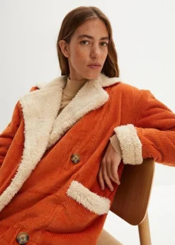 Veste Longue En Velours Côtelé Avec Doublure Peluche -Mode Femme 23148626 TpD5JW5V