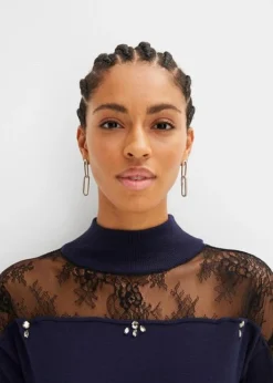 Robe En Maille Avec Empiècement Dentelle -Mode Femme 23187912 9LPIBvu0