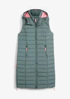 Long Gilet Sans Manches Matelassé Confortable à Capuches Et Poches Refermables