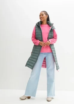 Long Gilet Sans Manches Matelassé Confortable à Capuches Et Poches Refermables -Mode Femme 23195046 fFn15yZe