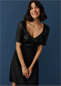 Robe Avec Empiècement Sequins -Mode Femme 23205101 5rlKx4qs