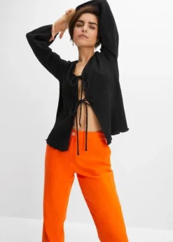 Pantalon En Lin Majoritaire Taille Haute Et Empiècement élastique -Mode Femme 23226064 KmuzdLm8